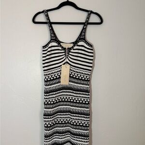 STUDIO F Black and White Striped Crochet Dress